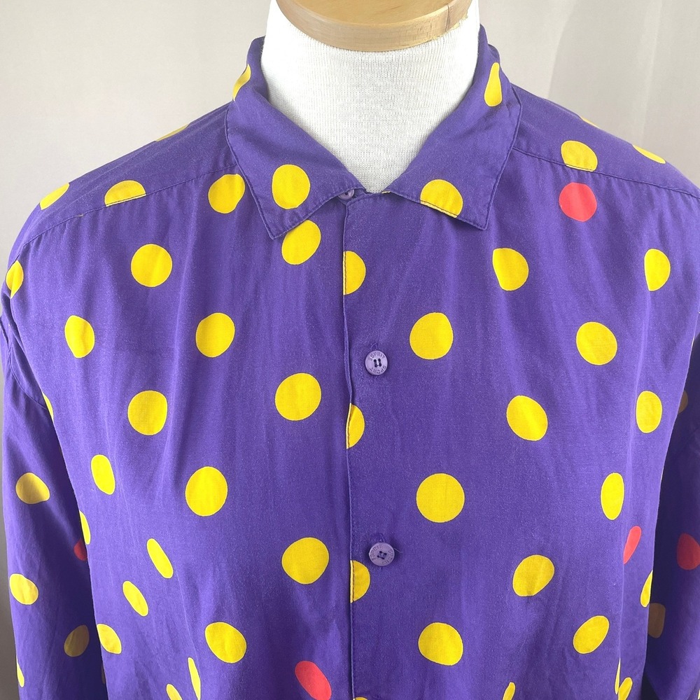 Vintage 80s ESPRIT SPORT Womens (L) Polka Dot Purple Button‎ Blouse Retro Baggy - Picture 2 of 7